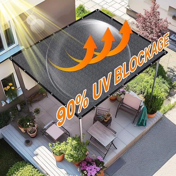 Artpuch 90% Sun Shade Cloth, 8 x 20 FT Pergola Shade Cover Canopy with Grommets, Sun Screen Fabric Tarp for Patio, Outdoor, Garden, Backyard, Dark Grey Artpuch
