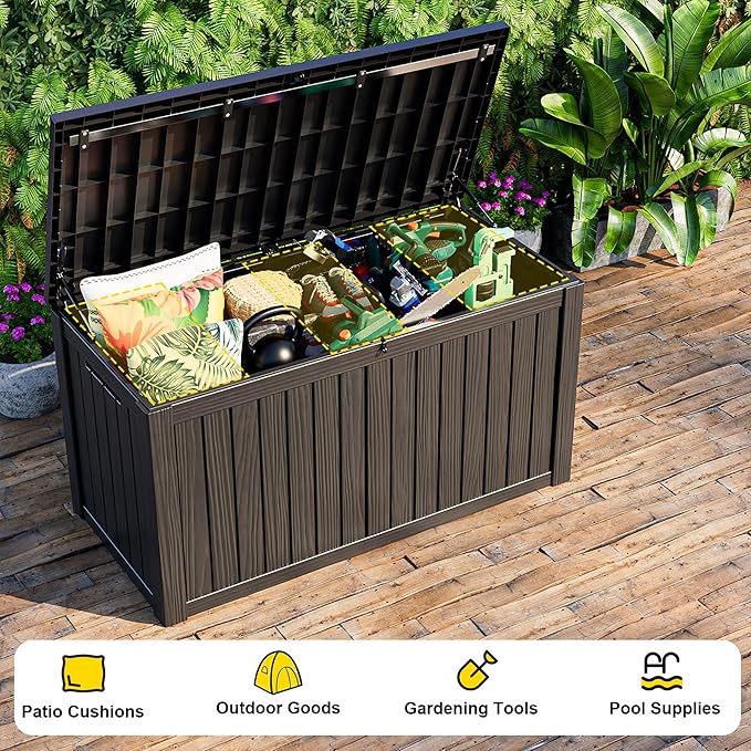 180 Gallon Resin Deck Box, Lockable Weatherproof Outdoor Storage Box for Furniture, Garden Tools and Tools Storage, Waterproof Outside Storage Boxes - Black OutdoorLivingPerfected