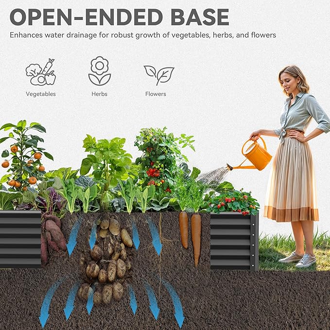 YITAHOME 8x4x1.5 ft Galvanized Raised Garden Bed Kit, Large Metal Planter Box with Gloves, Safety Rubber & Support Rod, Outdoor Flower Bed for Plants Vegetables, Green YITAHOME