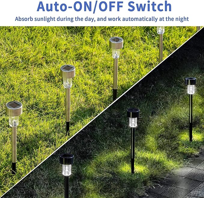 GIGALUMI Solar Pathway Lights, Stainless Steel IP44 Waterproof Auto On/Off Outdoor LED Solar Landscape Lights for Garden, Yard, Patio, Path and Walkway(20 Pack, Cold White) GIGALUMI