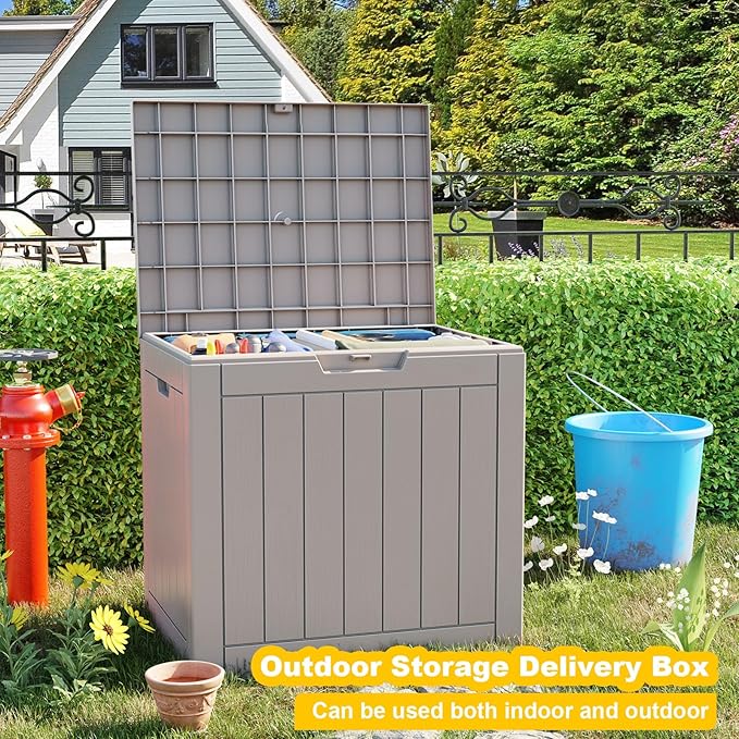 36 Gallon Outdoor Deck Box, Lockable Waterproof Outdoor Storage Boxes For Garden Tools,Indoor Cushions,Accessories Outside Storage Resin Weatherproof Container(Grey) MAIUSCOLI