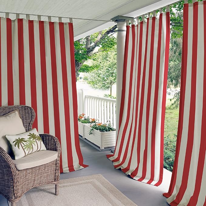 Elrene Home Fashions Highland Stripe Indoor/Outdoor Curtain Panel, 50 inches X 84 inches, Red ElreneHomeFashions