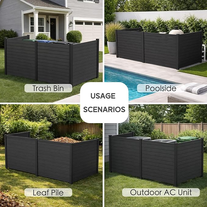 Kozyard 50" W x 48" H Outdoor Privacy Screens Aluminum Post, Air Conditioner Fence Panels, Pool Equipment Enclosure, Trash Can Screens Fence Kit for Outside Backyard Patio(Black/4Panels) Kozyard