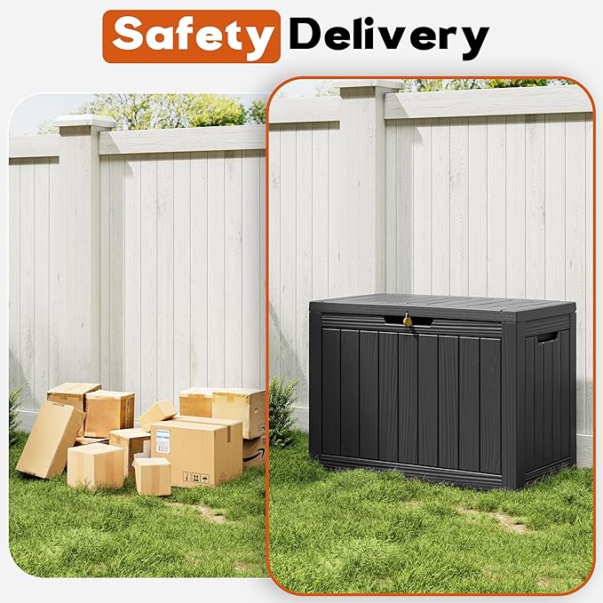 Outdoor Storage Box, Resin Deck Boxes Indoor and outdoor, Waterproof Storage Box Lockable Lid (Black, 50 Gallon) NBYSGO