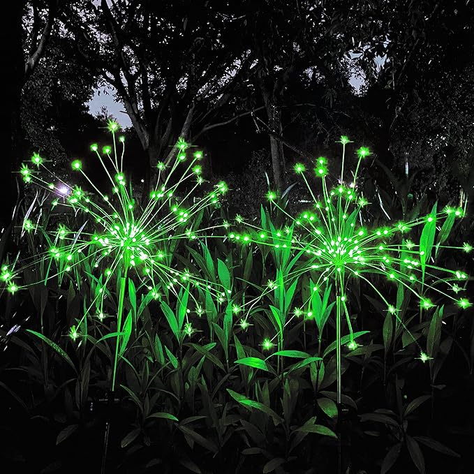 JJGoo Solar Firework Lights, 2 Pack 150 LEDs 2 Lighting Modes Solar Lights Outdoor Waterproof for Garden Patio Walkway Pathway Party Wedding Christmas Decorative - Green JJGoo