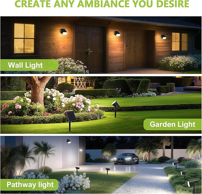 DAMINY Solar Spotlights Outdoor Waterproof IP65,2 CCT(Warm White & Cool White),4 Lighting Modes Solar spot Lights for Yard,Garden,Pathway,Landscape,Auto On/Off-2 Pack DAMINY
