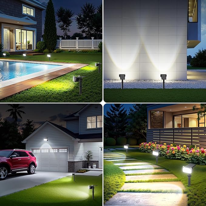 LETMY Solar Spot Lights Outdoor Waterproof with Bigger LED, 4 Pack Auto ON/OFF 135°Adjustable Solar Lights Outdoor, 2-in-1 Wall Lights & 2 Modes Landscape Spotlights for Tree Yard Pathway Garden Decor Letmy
