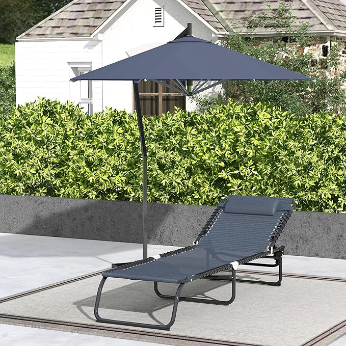 Outsunny Folding Chaise Lounge Chair, Patio Sun Tanning Chair, Outdoor Chaise Lounger with 4-Position Reclining Back, Breathable Mesh Seat for Beach, Poolside, Yard, Gray Outsunny