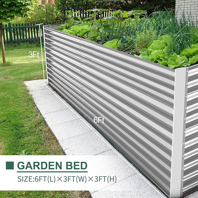 Land Guard 8x4x3ft Rectangular Galvanized Raised Garden Beds, Large-Capacity Metal Planter Box Outdoor, Durable Deep Raised Garden Bed 3ft Tall, Raised Beds for Gardening Vegetables, Classic Silver LandGuard
