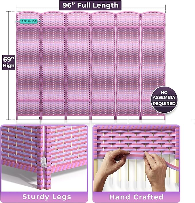 Sorbus 6-Panel Black Room Divider with Double Hinged Panels, 6 ft Tall Folding Privacy Screen Sorbus