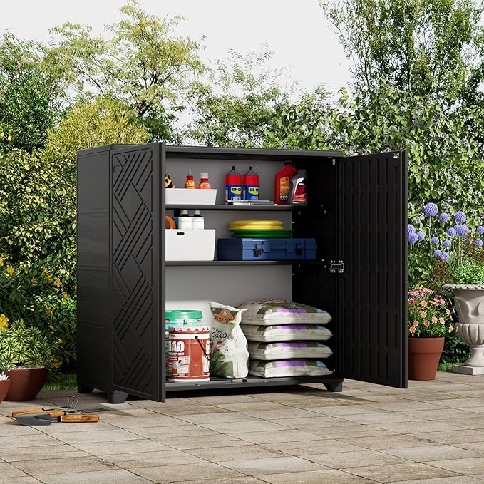 ZZM Indoor/Outdoor Storage Cabinet Waterproof, 34"x15"x34" Plastic Outdoor Storage Box for Garden Balcony Bathroom, All Weather Outdoor Storage Clearance, DIY Usage, with No Shelf (Black) ZZM