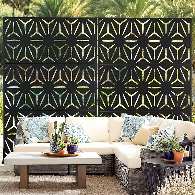 Outdoor Privacy Screen,72" H×47" W Metal Privacy Screen, Freestanding Privacy Fence Panels for Patio FENCY