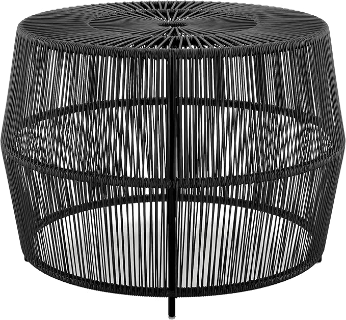Furniture of America Ysar Boho Rattan Round Coffee Table Outdoor with Metal Frame, All-Weather and Rust Resistant, Handcrafted Coastal Furniture for Patio, Poolside, Garden, Yard, Black FurnitureofAmerica