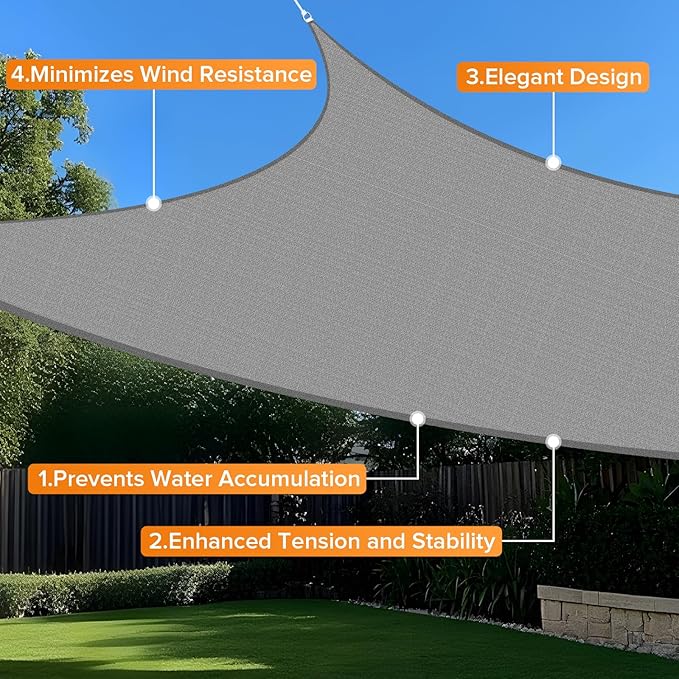 Artpuch Sun Shade Sails Canopy, 185GSM Shade Sail UV Block for Patio Garden Outdoor Facility and Activities (10'x13', Grey) Artpuch