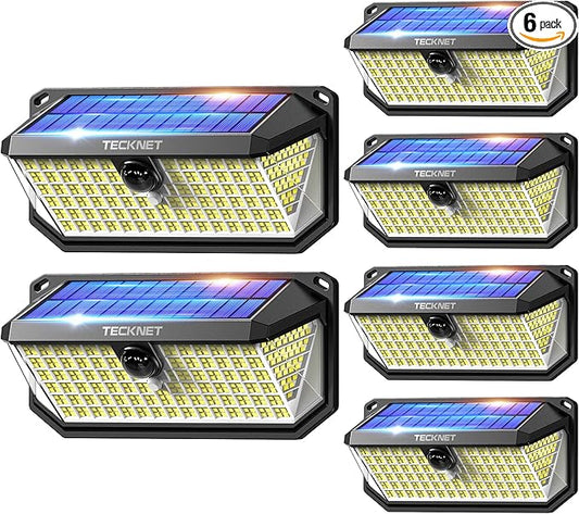 TECKNET 461 LED Solar Powered Outdoor Lights, 270° Angle & 3 Lighting Modes Motion Sensor Light Outdoor, Security Solar Lights Waterproof - 6 Pack Tecknet