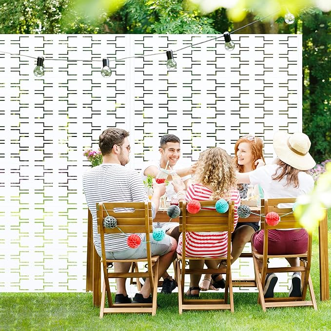 Casaphoria Metal Privacy Screen Outdoor, 72" H x 47" W Freestanding Decorative Privacy Screen for Patio Deck Balcony Garden with Stable Base, White-Brick Casaphoria