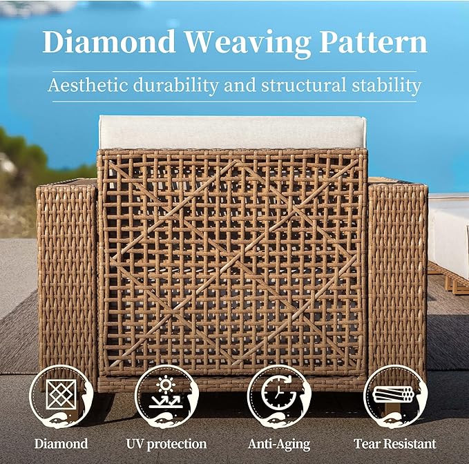 6 Pieces Patio Furniture Set,Outdoor Rattan Wicker Sectional Sofa with 10''Ultra-Thick Cushions,All Weather Patio Conversation Set for Lawn Garden Backyard,Beige SUNSHINEVALLEY