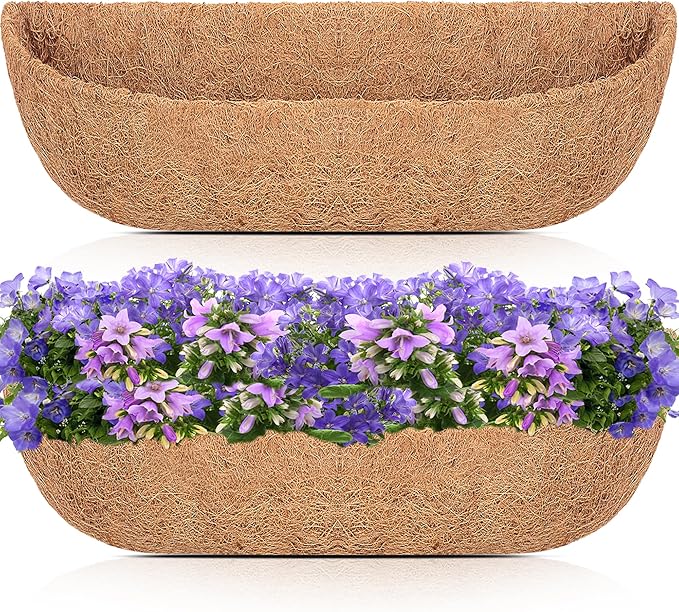 HFHOME 2 Pcs Coco Liners for Planters 24 Inch, Horse Trough Coconut Planter Hanging Basket Liners for Window Box Hanging Trough Planter HFHOME
