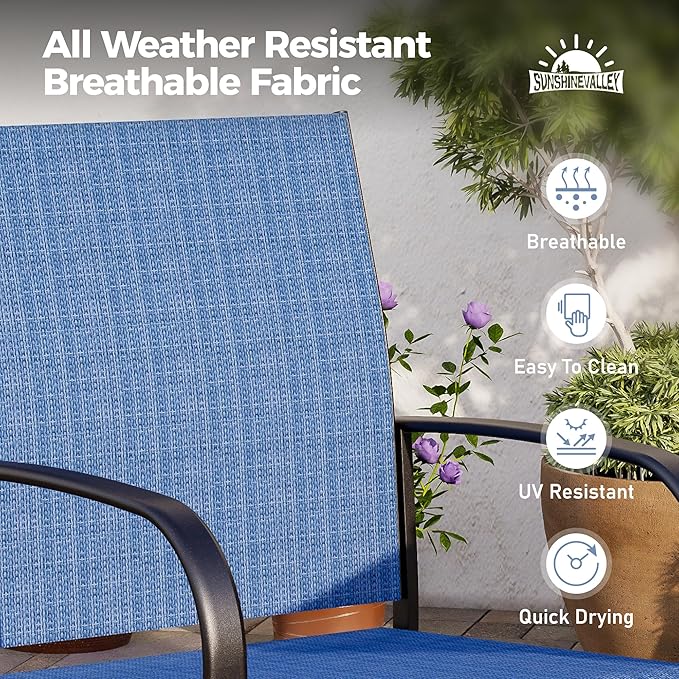 Patio Dining Set for 8, 60" x 60" Square Metal Table with Umbrella Hole, 8 x Stable Dining Chairs, Outdoor Table and Chairs Set for Lawn Backyard and Deck, Blue SUNSHINEVALLEY