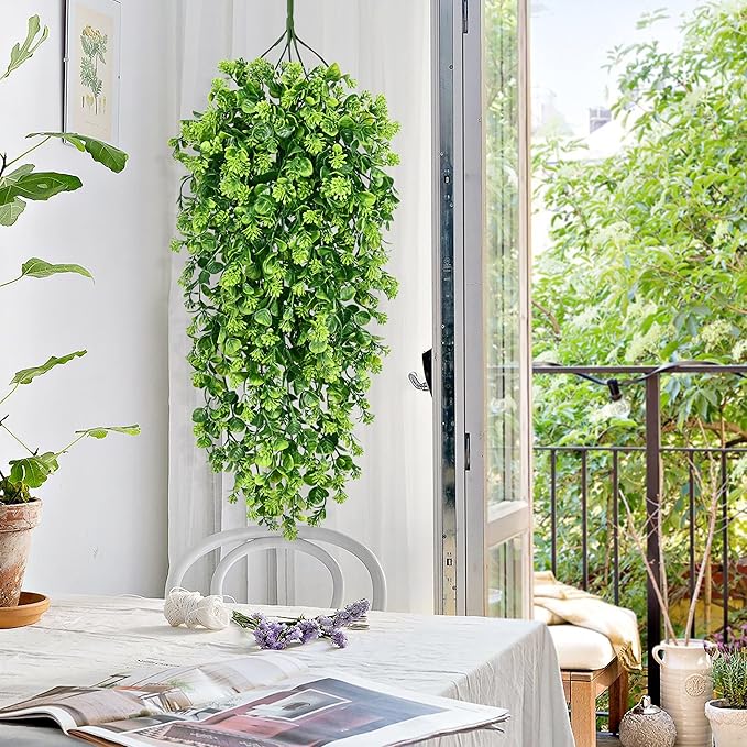 Waipfaru 4Pcs Fake Hanging Plants 3ft Fake Plants UV Resistant Fake Vines Artificial Decor for Indoor Outdoor Party Wall Porch Wedding Decoration,Light Green Waipfaru