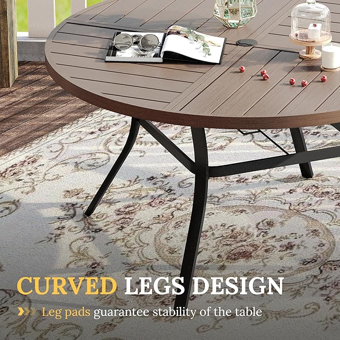 VICLLAX Round Patio Table with Adjustable Umbrella Hole for 6, All Weather Metal Outdoor Dining Table for Lawn Garden, 50" Outdoor Coffee Table, Grey Wood-Like Tabletop HOME