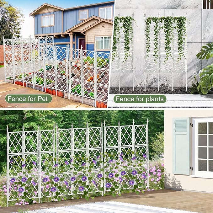 5.25FT Garden Trellis for Climbing Plants Outdoor,White Iron Pipe Support Fence,Metal Wall Lattice Climbing Frame for Potted Plants Indoor for Ivy Vines Vegetable Flower, Patio, Lawn, Yard, Backyard ParseBio