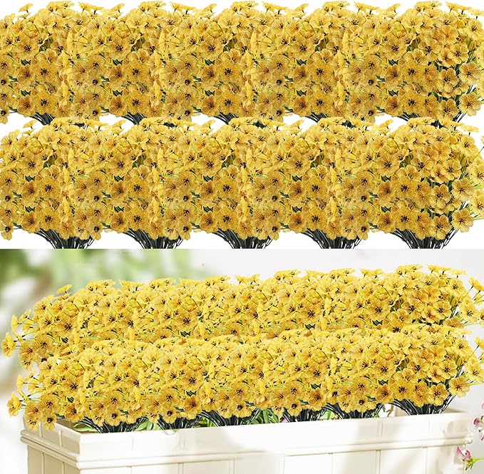 22 Bundles Artificial Flowers Outdoor, Faux Flowers UV Resistant with Plastic Plants, Faux Silk Flowers for Outdoors Outside Front Porch Hanging Planter Window Box Garden Decoration Powbrace