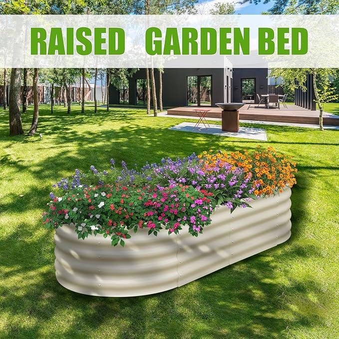 SnugNiture Galvanized Raised Garden Bed, 6x3x1.5ft Oval Metal Planter Box for Planting Outdoor Plants Vegetables snugniture