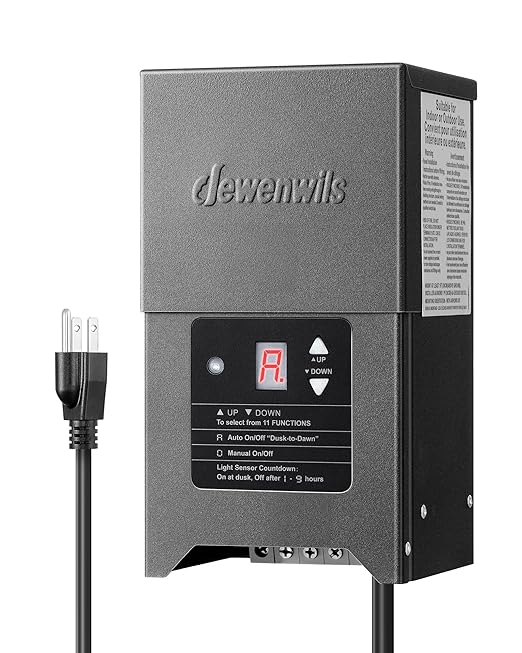 DEWENWILS 300W Low Voltage Landscape Lighting Transformer, 120V to 12/15V AC, Weatherproof Low Voltage Landscape Transformer with Photocell & Timer, Multi Zone Landscape Lighting Transformer DEWENWILS
