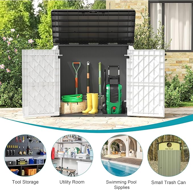 LHBcraft Outdoor Storage Cabinet 36 Cu Ft with Lockable Doors, Portable Horizontal Storage Shed, Resin Outdoor Storage Box Waterproof for Patio-Easy to Assemble LHBcraft-US