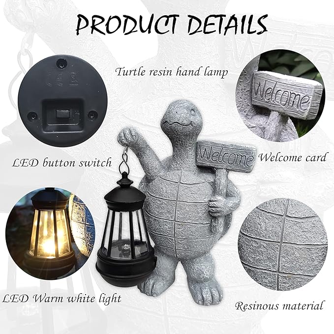 Sea Turtle Solar Garden Statues,Resin Sea Turtle Figurine Decorations with Solar Lights Lantern, Outdoor Figurines Lawn Garden Statue Decor Art for Lawn,Yard, Balcony Ornament. Qobumy