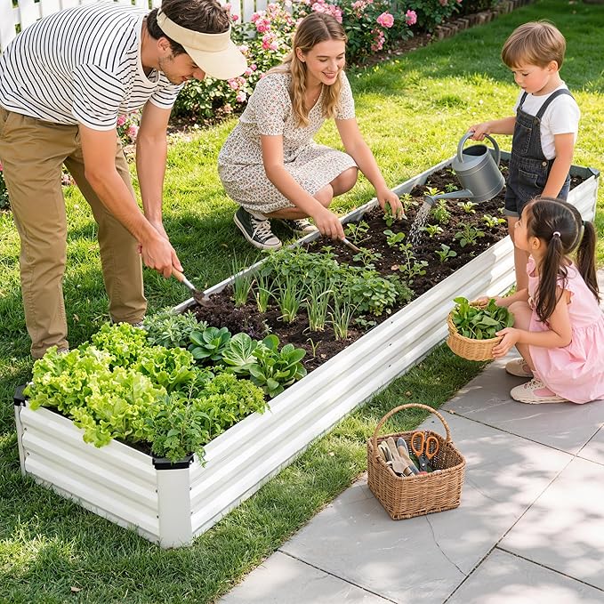 Galvanized Raised Garden Bed Outdoor | Metal Raised Garden Bed for Gardening 2Pack | Large Planter Box for Vegetables Flowers Fruits | Easy Assembly & Safety Design Flower Beds 12x2x1ft White Zettfuly
