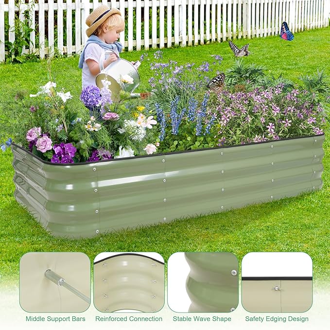 1MORE Raised Garden Bed -5X3X1 Galvanized Planter Box for Outdoor Gardening,4 in 1 Modular Raised Bed Kit with Protective Tape, Gloves for Herb，Ideal for Vegetables and Plants.Green-2Pcak 1MORE