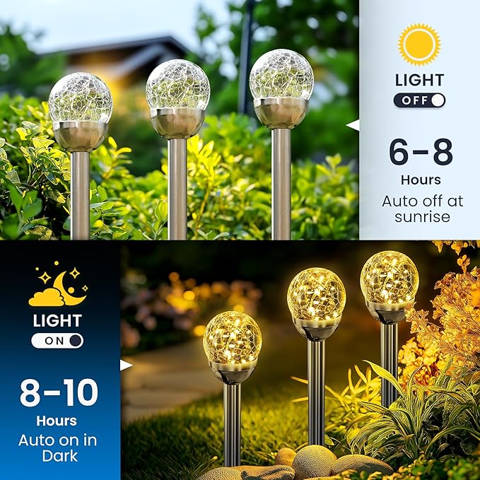 SOLPEX Solar Garden Lights String - 3 Pack Warm White, Solar Powered Cracked Glass Ball, Waterproof for Outdoor & Patio Decoration Solpex