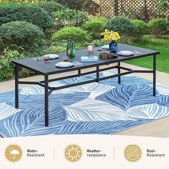 Patio Dining Set 9 PCS, 8 Stable Outdoor Dining Chairs with Rectangular Dining Table, Patio Table and Chairs Set for Lawn,Garden,Deck and Backyard SUNSHINEVALLEY