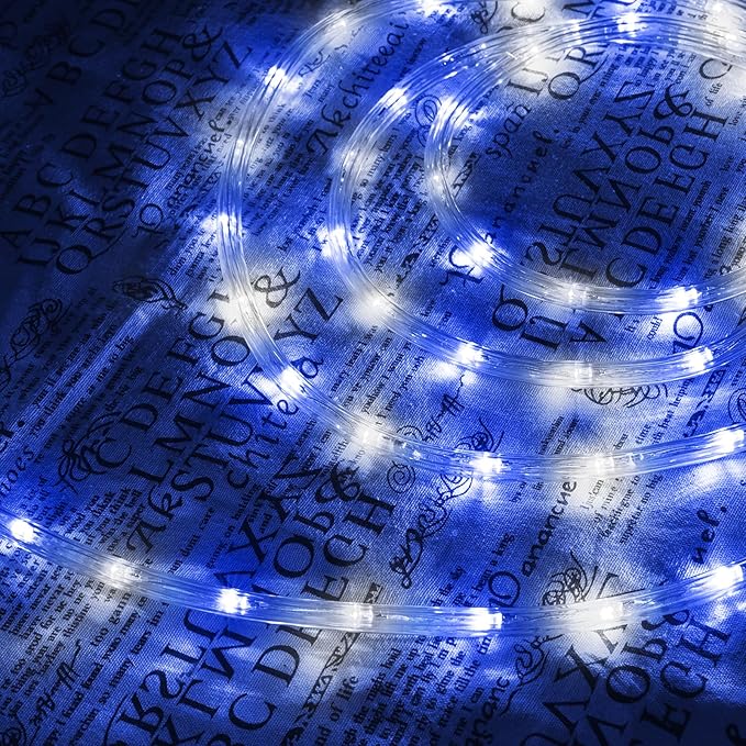 100ft LED Rope Lights Outdoor, 720 LED Connectable and Flexible Tube Lights with 8 Modes, Waterproof LED Rope Lighting for Garden Patio Bedroom Party Pool Indoor Outdoor Christmas Decor (White & Blue) Jnaurb