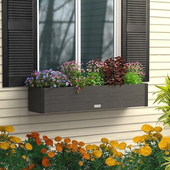 Mayne Vista 4ft Modern Window Box Planter with Panel Design and Drainage Hole Mayne