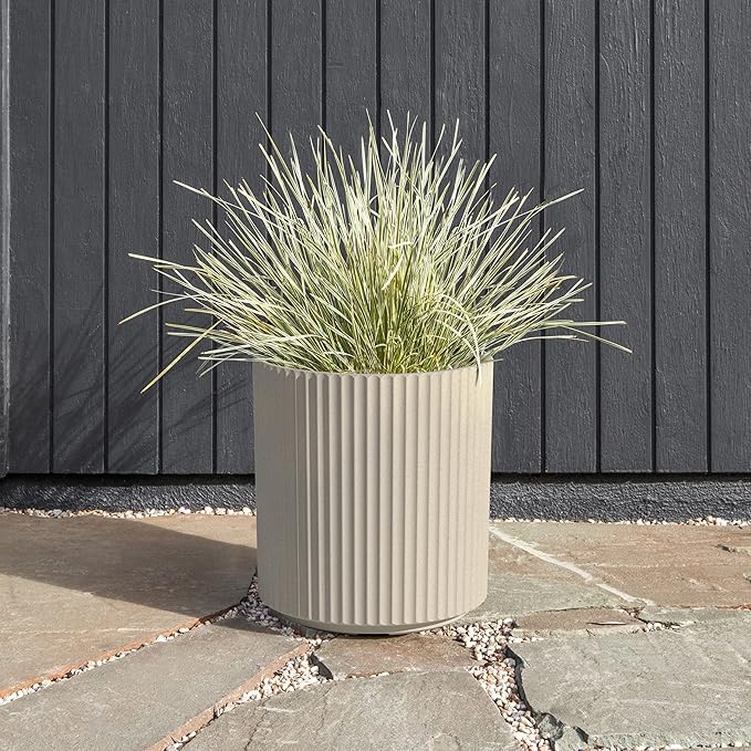 Veradek Demi Series Round Planter for Porch, Patio, Backyard | Durable Plastic-Concrete Material | Modern Décor for Tall Plants, Flowers VeradekOutdoor