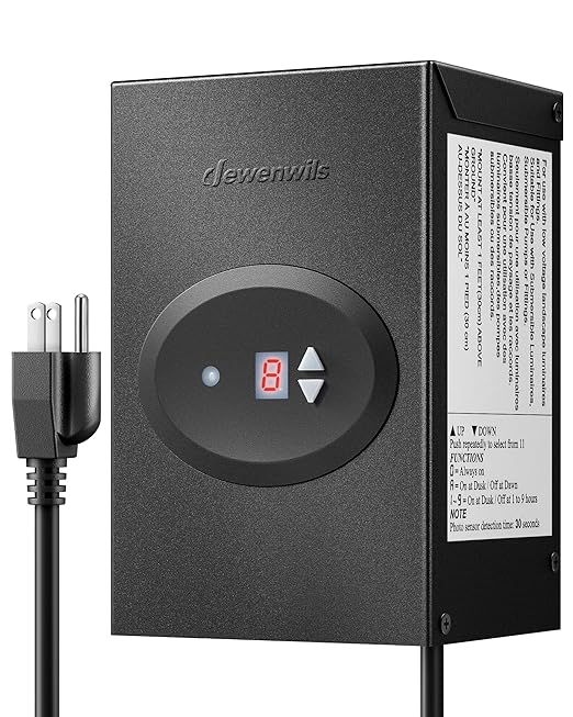DEWENWILS 120W Low Voltage Landscape Transformer, Outdoor Transformer with Timer and Photocell Sensor, 120V AC to 12V AC, Weatherproof, for LED Lighting, Spotlight, Pathway Light, ETL Listed DEWENWILS