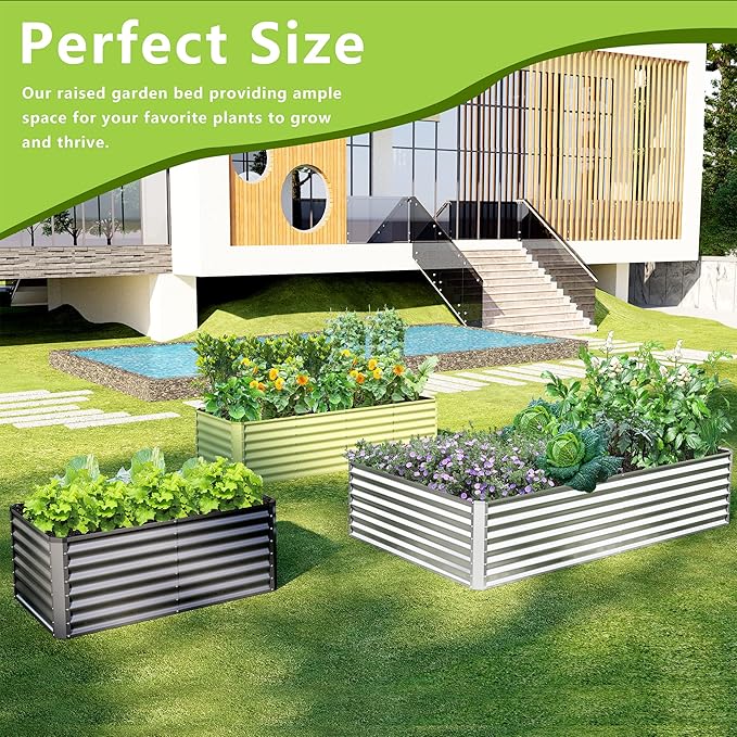 4x2x2FT Galvanized Raised Garden Bed,Galvanized Planter Boxes Outdoor, Large Metal Raised Garden Beds for Vegetables-Grey AyenGuard