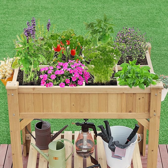 Yaheetech 36'' Hx25'' Wx37'' L Raised Garden Bed 8 Pocket Herbs Garden Planter Outdoor Horticulture Vegetables Standing Planters Boxes with Grow Grid Yaheetech