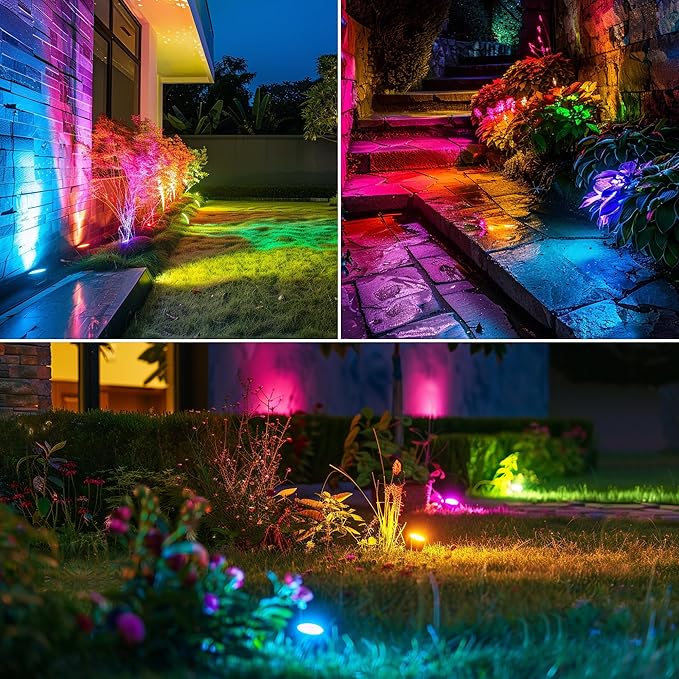 Banord RGBW Color Changing Outdoor Landscape Lighting, 8 Pack Low Voltage LED Outdoor Spotlight with Remote, IP65 Waterproof for Yard, Garden, Lawn Banord