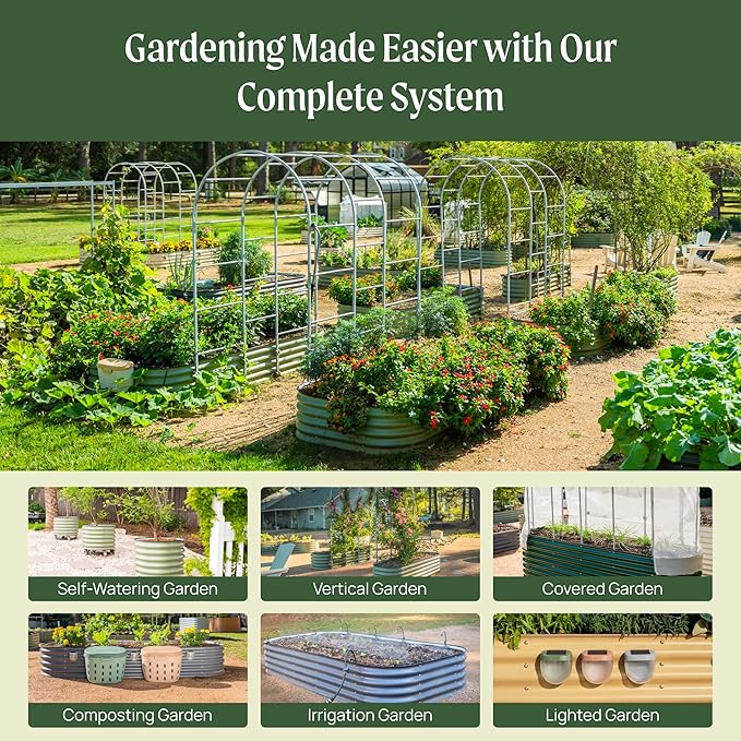 Vego garden Aluzinc Raised Garden Bed Kits, 17" Tall 6 in 1 Modular Metal Raised Planter Bed for Vegetables Flowers Patio Ground Planter Box-British Green VegoGarden