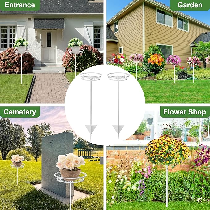 Tellingyou 2 Pack Adjustable Outdoor Flower Pot Stand, Metal Outdoor Plant Stands, Spring Summer Versatile Plant Stand Garden Stake for Display Plants, Elegant Solution for Landscaping Decor (White) Tellingyou