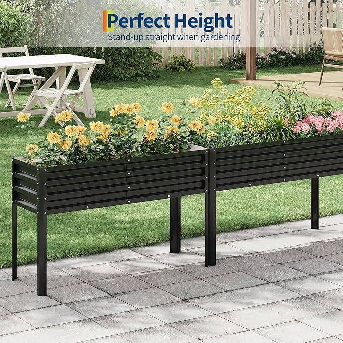Galvanized Raised Garden Bed with Legs, 50×17×32 in Large Elevated Planter Box for Outdoor Plants, Sturdy Metal Raised Garden Beds for Vegetables, Flowers & Herbs, Backyard, Patio, Black Garvee