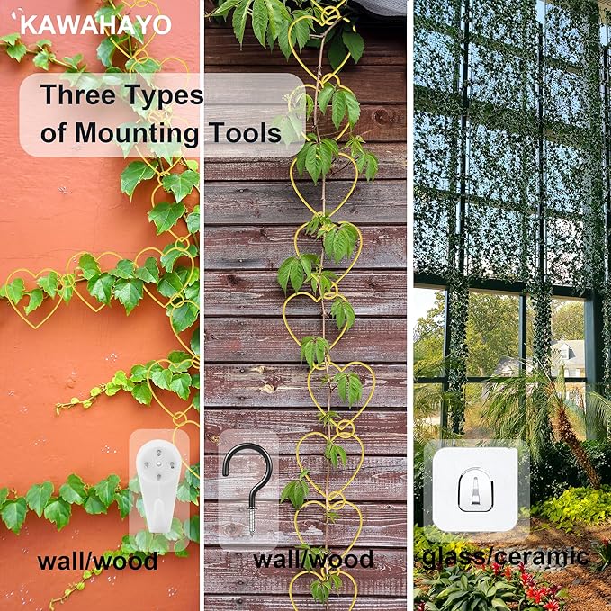 20 Pcs Chain Trellis for Climbing Plants Indoor Outdoor, Plant Trellis, Garden Plant Wall Trellis, Vine Support Houseplant Accessories for Monstera, Pothos, Ivy, Climbing Plants (Gold Heart) KAWAHAYO