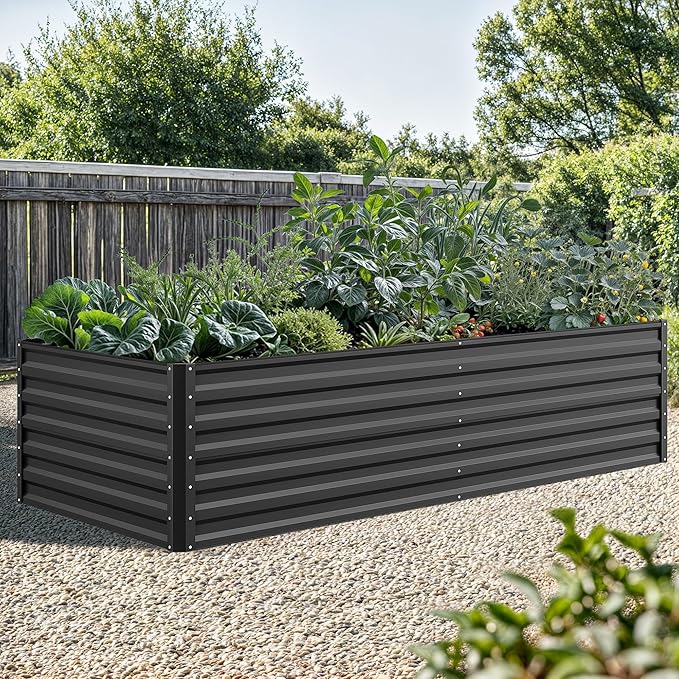 YITAHOME 8x4x2 ft 2pcs Galvanized Raised Garden Bed Kit, Large Metal Planter Box with Gloves, Safety Rubber & Support Rod, Outdoor Flower Bed for Plants Vegetables, Black YITAHOME