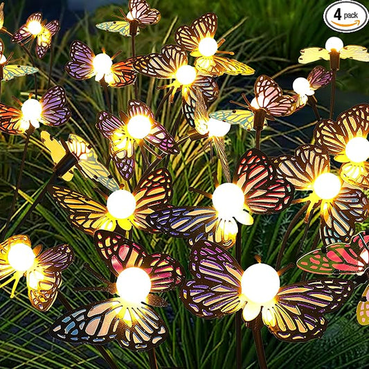 Solar Garden Butterfly Lights, 4 Pack 32 LED Solar Swaying Lights, Swaying in The Wind, Waterproof Firefly Light Outdoor Fairy Light for Garden Patio Yard Pathway Flower Bed Decoration MRHEPHAESTUS
