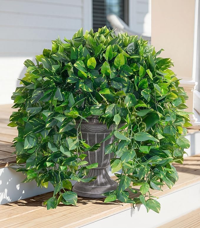 Faux Outdoor Plants Fake Hanging Plants for Outdoors Outside Decorations, 2 Pcs Green Faux Pothos Plant Vines Realistic UV Resistant Artificial Greenery for Planters Porch Garden Yard Front Door Patio Ivydale