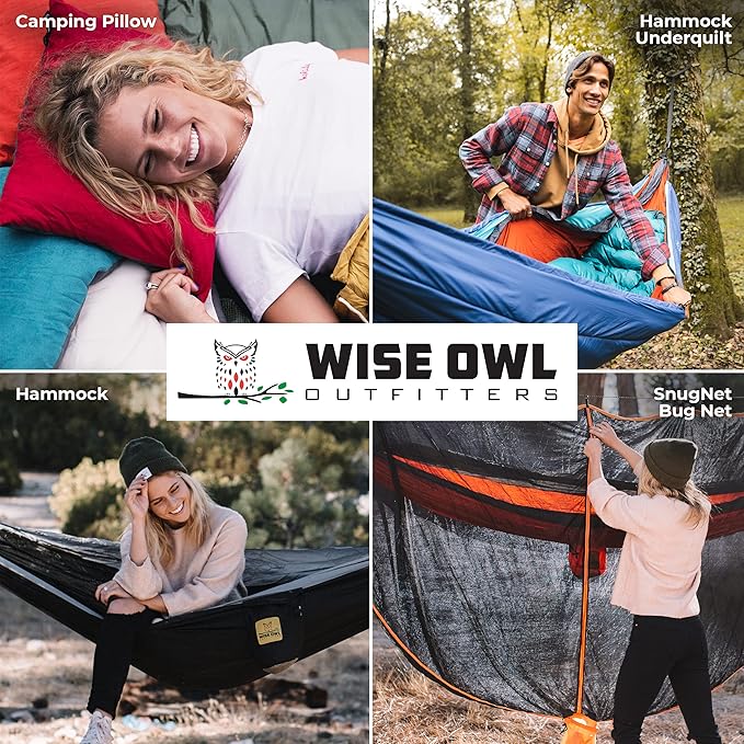 Wise Owl Outfitters Camping Hammock – 500lbs Portable Hammock with Tree Straps - Travel, Backpacking, Hiking, Outdoors Camping Gear - Single or Double WiseOwlOutfitters